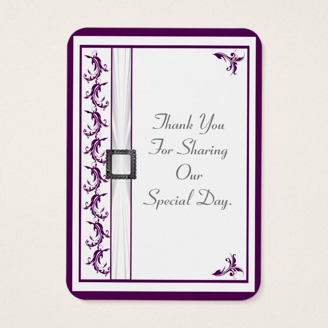 Obrigado de casamento roxo e branco você marca (Verso)