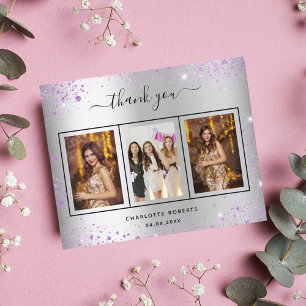 Obrigado de fotos roxo prateado de aniversário do