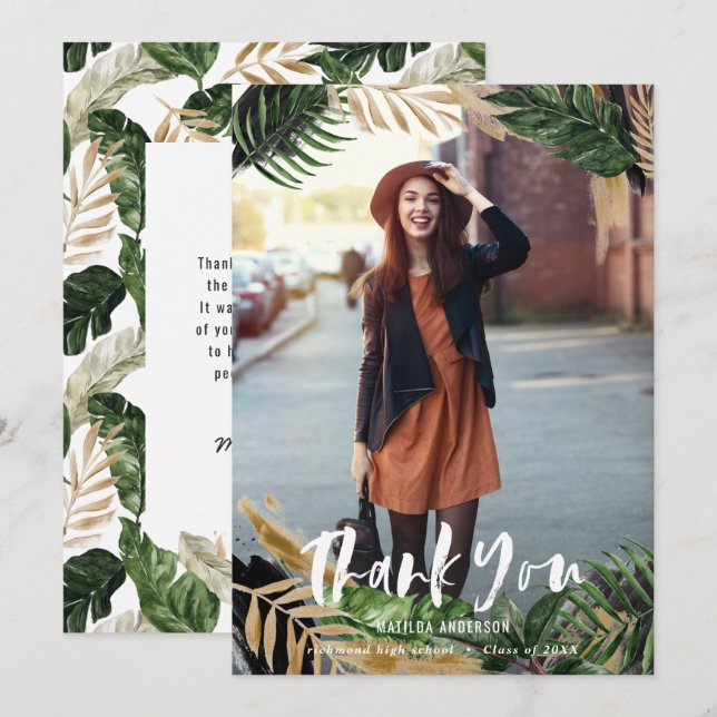 Obrigado de graduação de fotos tropicais pintado (Frente/Verso)