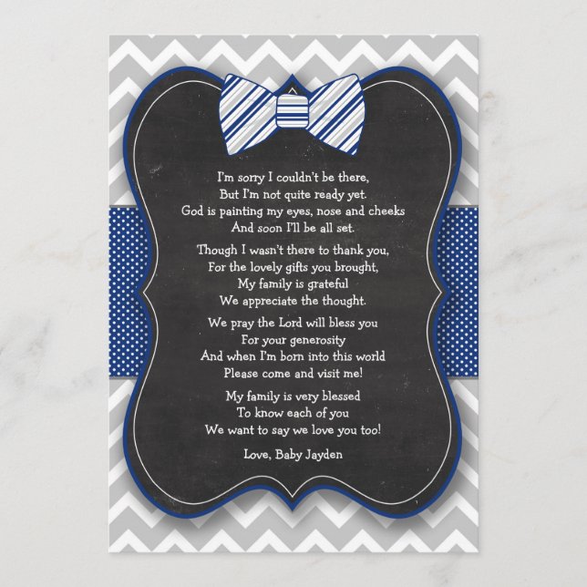 Obrigado do chá de fraldas do laço você notas com (Frente)