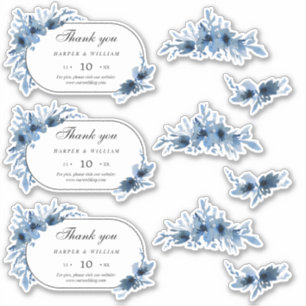 Obrigado floral azul de Casamento, seu adesivo