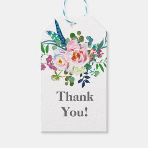 obrigado floral branco e roxo, sua etiqueta de pre