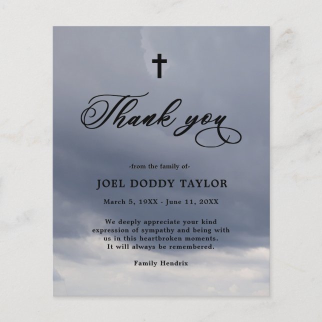 Obrigado Funeral Cloudy Simpatiy Grief Card (Frente)