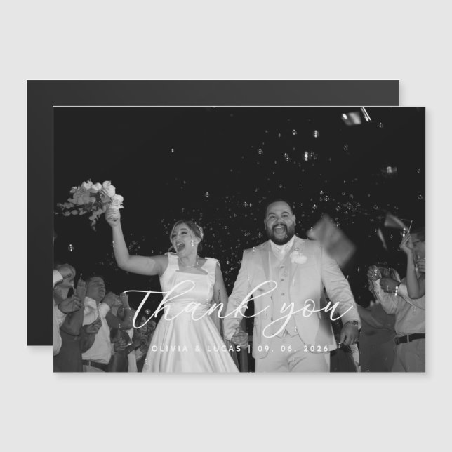 Obrigado Ímã de Casamento com Foto de Roteiro Mode (Frente/Verso)