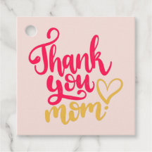 Obrigado Mãe com Etiquetas de Presente Rosa Coraçã