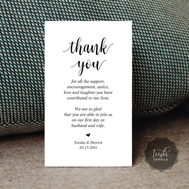 Obrigado, moderno cartão de gabinete de roteiro (Wedding Thank you, Modern Script Enclosure Card, Celebrating with us, Black and white)