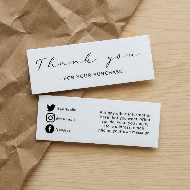 Obrigado pela ordem do cliente, placa de inserção  (Thank you customer order, social media insert card.)