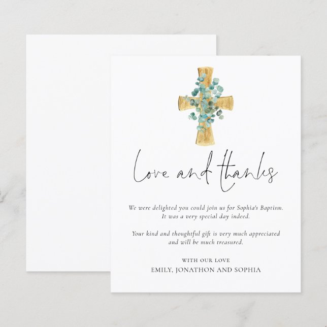 Obrigado por Batismo com Roteiro Cruz de Eucalipto (Frente/Verso)