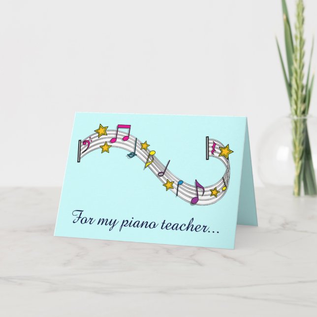 Obrigado Professor de Piano com Notas e Estrelas (Frente)