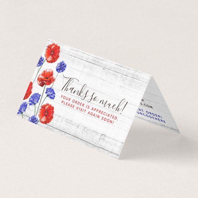 Obrigado Red Poppy & Cornflower Rusly Wood Card (Frente)