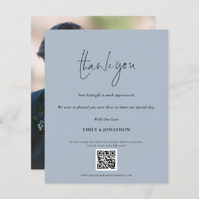 Obrigados Azuis de Foto de Casamento de Código QR  (Frente/Verso)