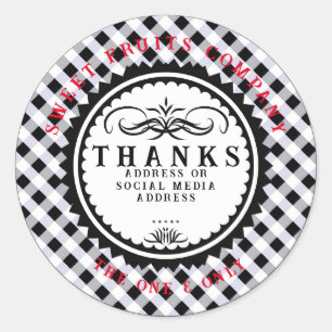 Obrigados com adesivo branco preto Gingham clássic