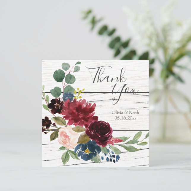 Obrigados de Aquarela Floral Elegante Russo Burgun (Em pé/Frente)