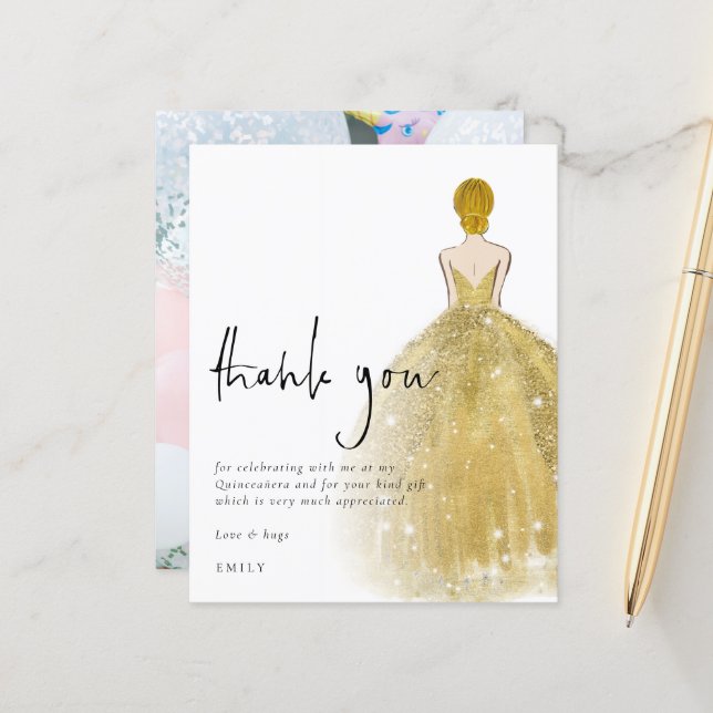 Obrigados de Quinceañera com Foto Blonde Dourada d (Frente/Verso In Situ)