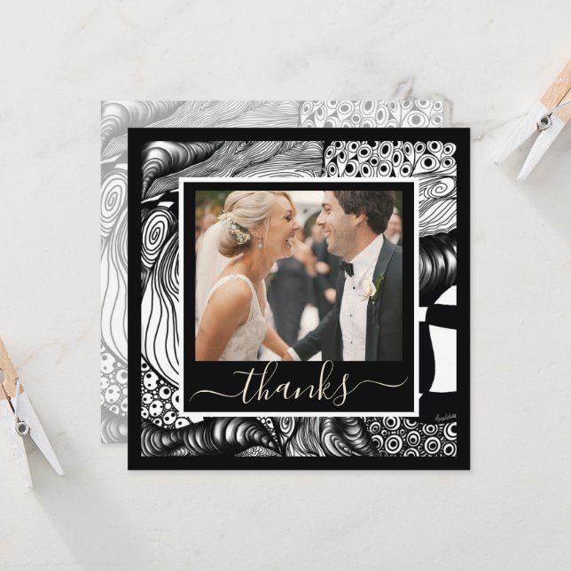 Obrigados preto e branco elegante moderno com foto (Frente/Verso In Situ)