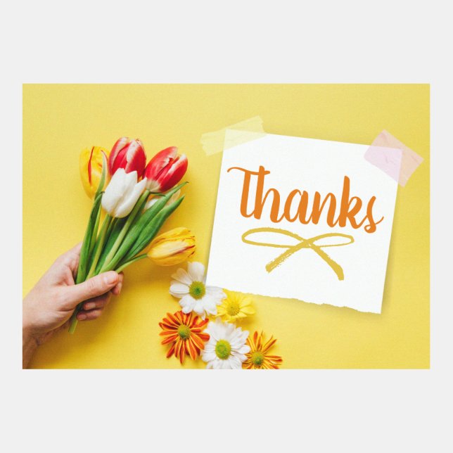 Obrigados simples com flores e nota (Frente)