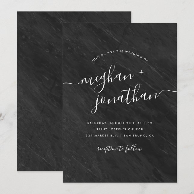 Obsidiana | Convite para Casamento de Marble Negro (Frente/Verso)