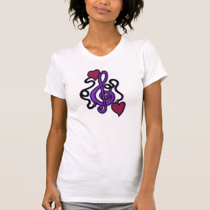 Obstruído dentro ao t-shirt roxo da nota da músi