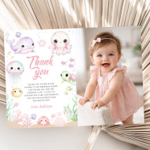 Ocean Animals Birthday Photo Thank You Card