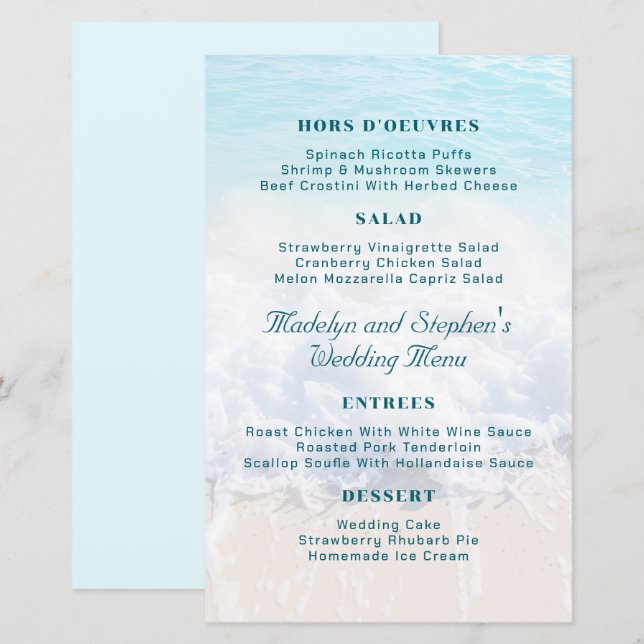 Ocean Beach Background Weding Menu Modelo (Frente/Verso)