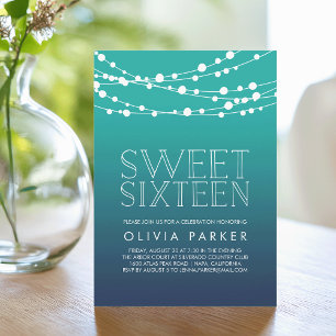 Ocean Blue String Luzes Doce Dezesseis Convite