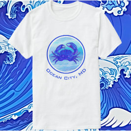Ocean City, MD Blue Crab e Waves T-Shirt