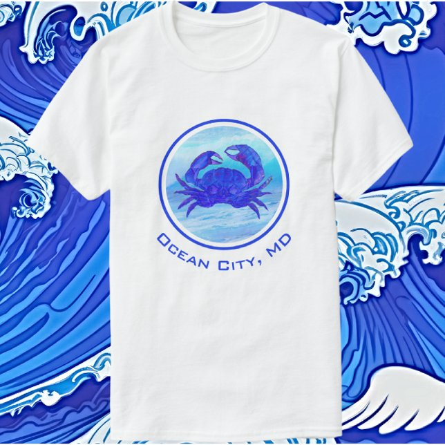 Ocean City, MD Blue Crab e Waves T-Shirt (Criador carregado)