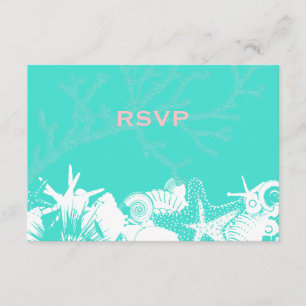Ocean Love Teal Artsy Seashells Beach Weding RSVP