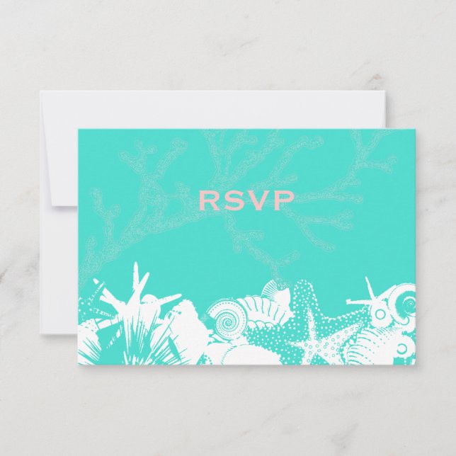 Ocean Love Teal Artsy Seashells Beach Weding RSVP (Frente)