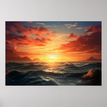Ocean Sunset (efeito de tinta acrílica) Ai Poster