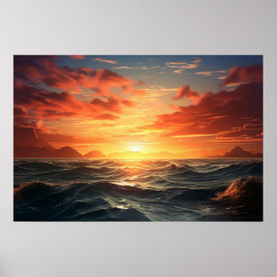 Ocean Sunset (efeito de tinta acrílica) Ai Poster