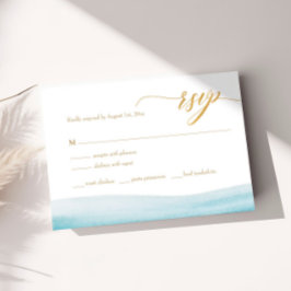Ocean Watercolor Dourado Script Beach Weding RSVP