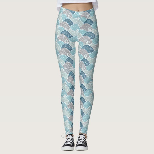 Ocean Wave Blue Grey Leggings (Frente)