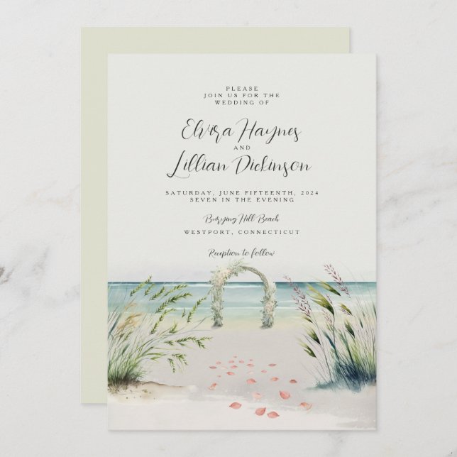 Oceanfront Romance Watercolor Boho Weding Convite (Frente/Verso)