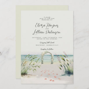 Oceanfront Romance Watercolor Boho Weding Convite
