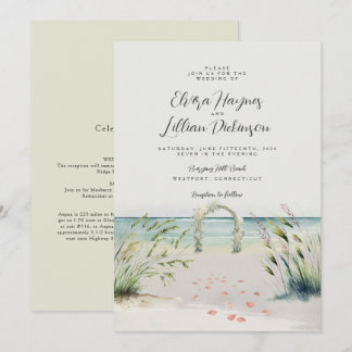 Oceanfront Romance Watercolor Boho Weding Convite