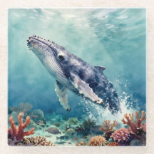 Oceanic Blue Whale Watercolor Coastal Art