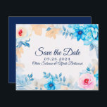 Oceano azul-aquarela floral Salve a Data<br><div class="desc">Este Oceano azul de aquarela floral Salve a Data é perfeito para seu visual legal de verão, casamento ao estilo moderno. O estilo azul-oceano e legal das flores acompanhadas pelas flores complementares cor-de-rosa-pincel minimalista ajudará a dar vida à sua visão! Este design de tons de flores azuis e cor-de-rosa, toques...</div>