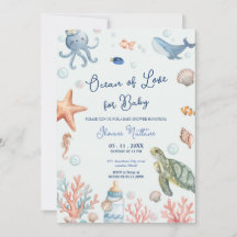 Oceano de amor para convite de chá de bebê na prai