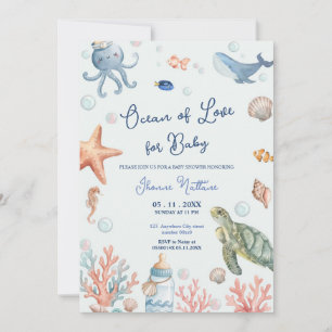 Oceano de amor para convite de chá de bebê na prai