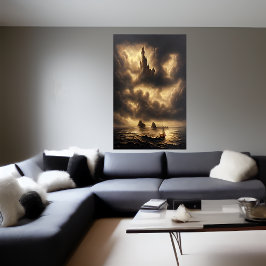 Oceano e um castelo no céu | AI Art Poster