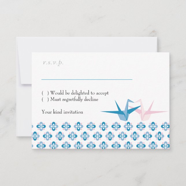 Oceano / Rosa Grous de Origami Casamento RSVP (Frente)
