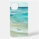 Oceano Tropical de Cores Aquáticas das Ondas Marít<br><div class="desc">Adicione um pouco de estilo de praia ao seu telefone celular com este estojo costeiro com uma paisagem de ondas oceânicas de cor d'água em tons de turquesa tropical e bege de areia. Arte da KL Stock.</div>