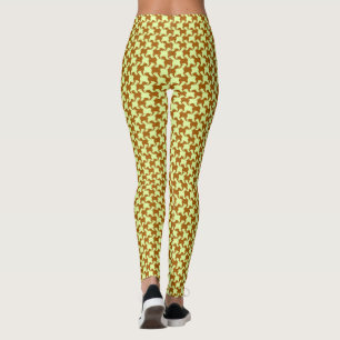 Ochre Houndstooth Amarela com cães Leggings