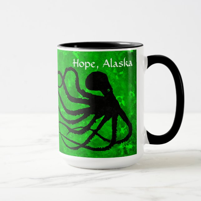Octopodes no verde, esperança - 15 onças. Caneca (Direita)