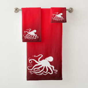Octopus 6 em Red - Conjunto de Toalhas de Banheiro