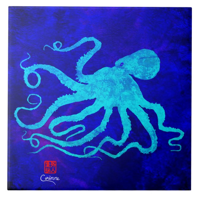 Octopus 6 R - Grande Azulejo Cerâmico (Frente)