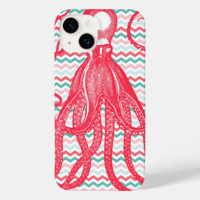 Octopus antigo em Coral e Aqua Chevrons (Verso)