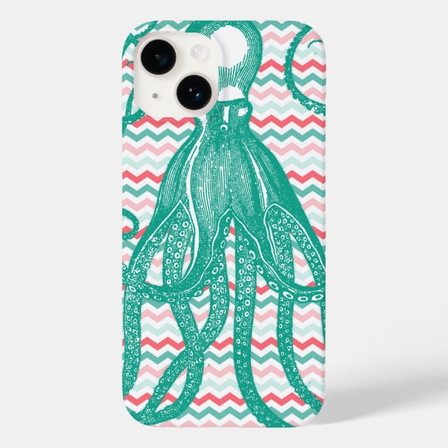 Octopus antigo em Coral e Aqua Chevrons (Verso)