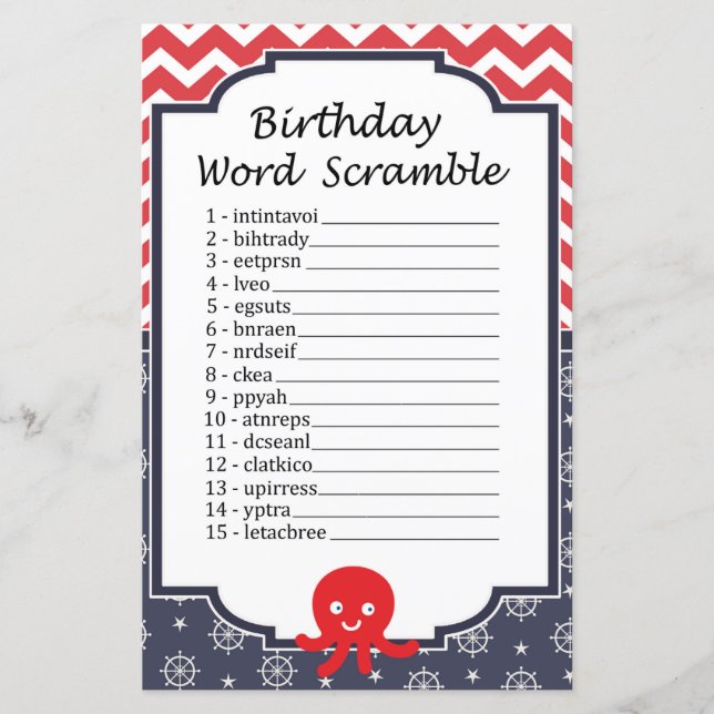 Octopus Birthday Word Scramble Game (Frente)
